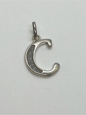 925 Sterling Silver Initial “C” Glitter Accent Necklace Pendant